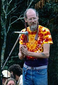 Stephen Gaskin at the Nambassa 3 day Music & Alternatives festival, New Zealand 1981. Photographer Michael Bennetts