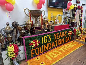 Trophy cabinet of East Bengal Club captured during the 103 years of foundation day program in Kolkata