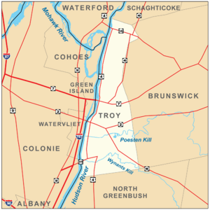 Map of Troy and its major thoroughfares