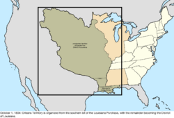 Map of the change to the United States in central North America on October 1, 1804