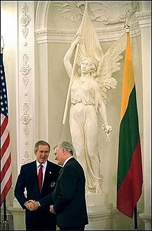 Valdas Adamkus and George W. Bush in Vilnius, Lithuania (2002)