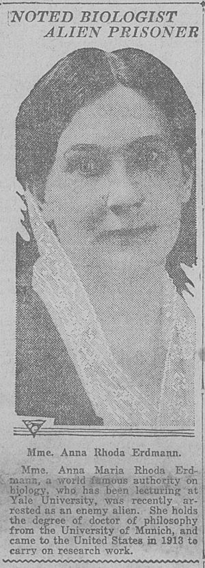"Noted Biologist Alien Prisoner" Anna Rhoda Erdmann (photo) clip, from- The Ogden Standard (newspaper), Ogden City, Utah- Wednesday May 15, 1918 (page 1) (cropped)