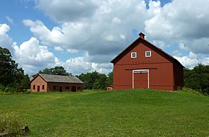 The remaining buildings of North Oaks Farm are preserved by the city.