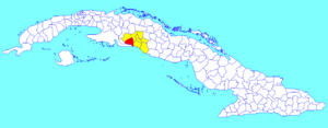 Abreus municipality (red) within  Cienfuegos Province (yellow) and Cuba