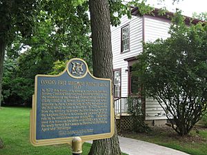 Alexander Graham Bell in Brantford, Ontario, Canada -plaque commemorating Canada's first telephone company office, established in Brantford, Ontario, 1877 -panoramic view