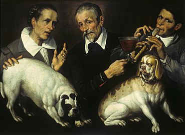 Bartolomeo Passarotti - Three men with two dogs