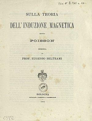 Beltrami, Eugenio – Sulla teoria dell'induzione magnetica secondo Poisson, 1884 – BEIC 12413038