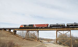 Canadian National Railways train crosses the Magnolia Bridge. 