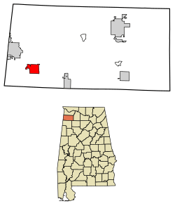 Location of Vina in Franklin County, Alabama.