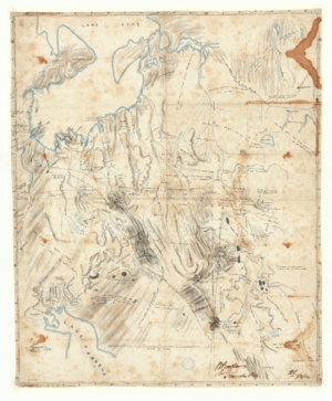 George Goyder's manuscript map of Lake Torrens - Lake Eyre region, South Australia, 1864 (SLSA B 1901011)