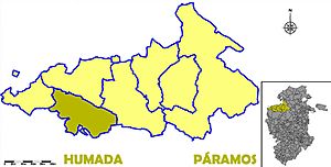 Municipal location of Humada in the Páramos comarca