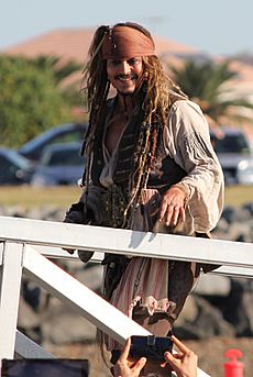 Johnny Depp as Captain Jack Sparrow in Queensland, Australia