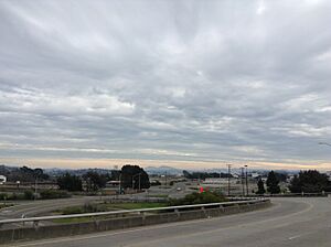 Looking at Mare Island from California State Route 37 pedestrian bridge