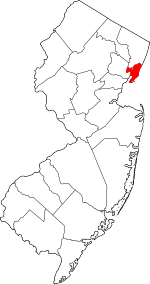 Map of New Jersey highlighting Hudson County