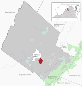 Location of the Massanetta Springs CDP within the Rockingham County