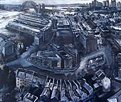 Millers Point from top of Harbour Tower ink acrylic gouache on paper 120 x 131cm