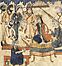 Muhammad b. Muhammad al-'Arif presents his work, Farhäd u Gulistan, to Shaikh Uvays Bahadur Khan, from Farhädnäma, Karabagh and Ardabil, 1369-72. Istanbul Topkapi Palace Museum Ms. H. 678 (detail).jpg
