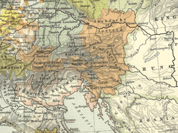The Archduchy of Austria within the Habsburg hereditary lands (orange), 1477