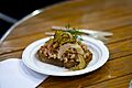 Potted shrimp on toast with pickled cucumber