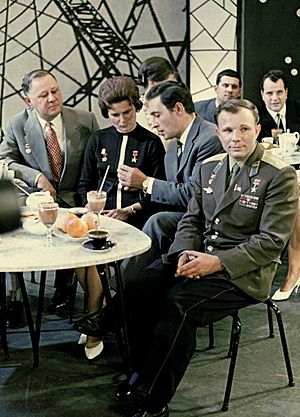 RIAN archive 16849 Gagarin, Tereshkova, Tikhonov and Lyubeznov