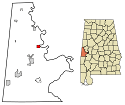 Location of Epes in Sumter County, Alabama.