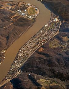 Wellsville from the air, looking south. The Mountaineer Casino, Racetrack and Resort is visible towards the top.