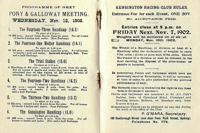 1902 Kensington Race Club Racebook P4