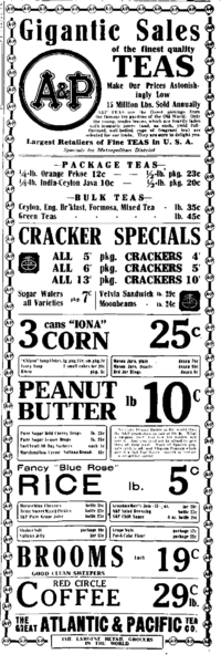 A and P newspaper ad 1922