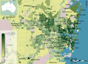 Australian Census 2011 demographic map - Inner Sydney by SA1 - BCP field 7840 One method Bus Persons