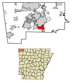 Location of Lowell in Benton County, Arkansas.