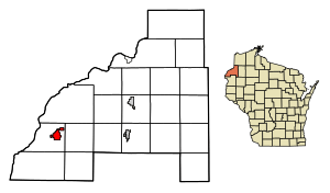 Location of Grantsburg in Burnett County, Wisconsin.