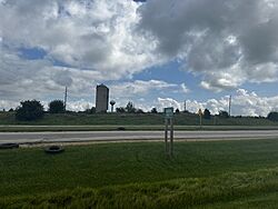 The Darien sign and water tower as seen from U.S. Highway 14/North Walworth Street in August 2024.