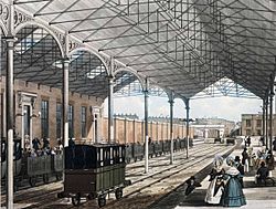 Euston Station showing wrought iron roof of 1837