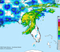 A radar image of the southeastern United States showing Hurricane Hermine over the Big Bend region of Florida and southern Georgia