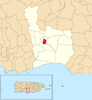 Location of Juana Díaz barrio-pueblo within the municipality of Juana Díaz shown in red