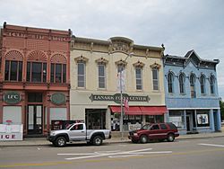 Historic commercial buildings in Lanark's business district