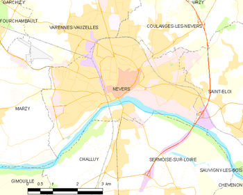 Map of the commune of Nevers