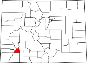 Map of Colorado highlighting San Juan County