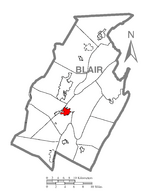 Map of Blair County highlighting Hollidaysburg