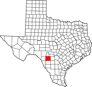 Map of Texas highlighting Uvalde County