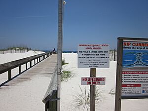 Orange Beach Do Not Swim sign walkway