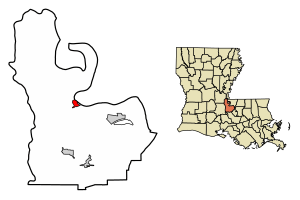 Location of Morganza in Pointe Coupee Parish, Louisiana.