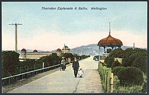 Postcard. Thorndon Esplanade and Baths, Wellington. New Zealand post card. G and G Series no. 105. Printed in Berlin (ca 1905) (20986497464)