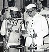 President Shri Fakhruddin Ali Ahmed administering Oath of Vice President of India to Shri B.D. Jatti at Rashtrapati Bhavan.jpg