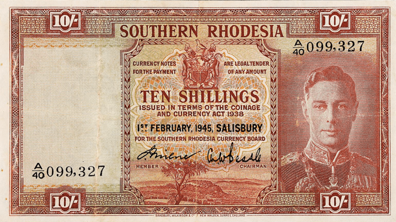 Southern Rhodesia 10s 1945 Obverse