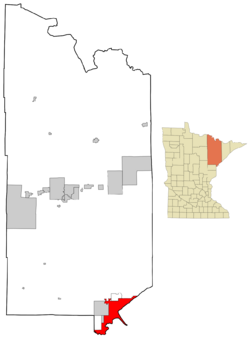 Location of Duluth in St. Louis County, Minnesota