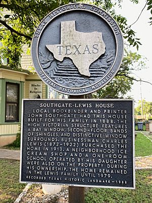 State of Texas Historical Medallion Marker and Text for the Southgate-Lewis House
