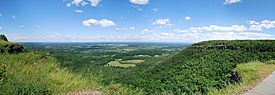 A panorama from the overlook on a mostly sunny summer day