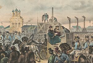 The execution of Emilian Pougatchiff in Moscow Jany. 10th 1775, a pretender to the throne in the reign of Catherine the 2nd LCCN2012648848 (cropped)