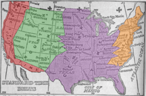 Time zone map of the United States 1913 (colorized)